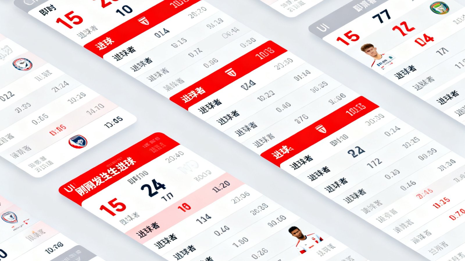 说球帝实时比分面板界面展示，多场比赛比分卡片排列整齐，显示着即时比分、比赛时间、进球者信息，红色高亮标注了刚刚发生的进球事件